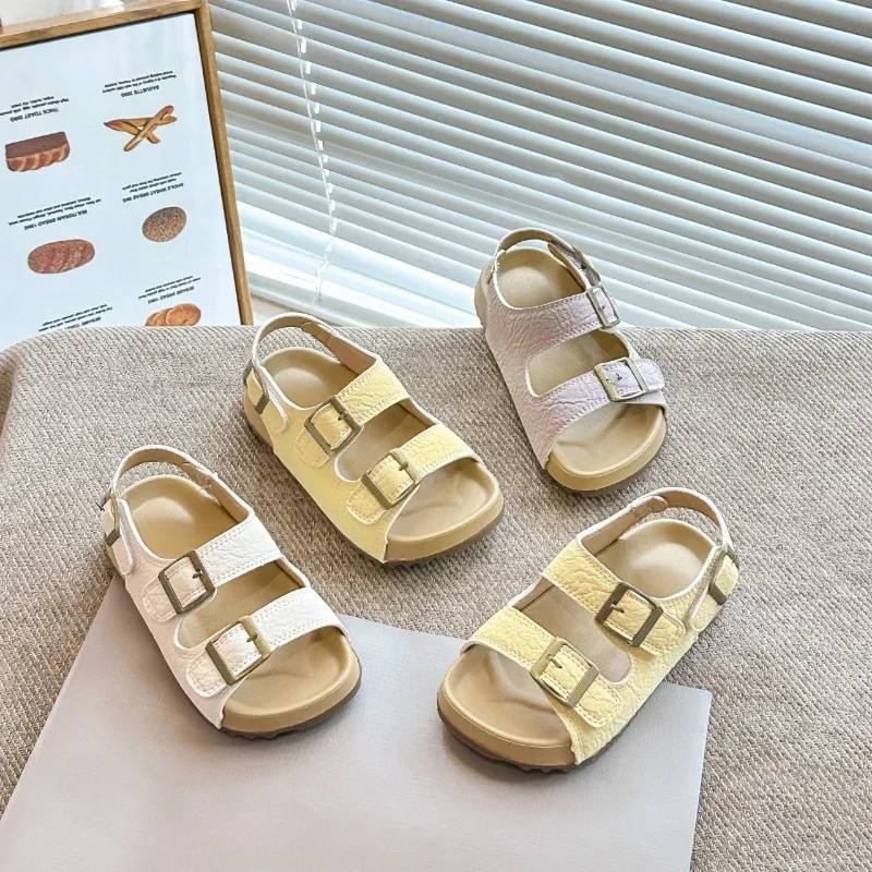 

Детские нескользящие сандалии, летние простые сандалии на плоской подошве с открытым носком для мальчиков и девочек, модные уличные детские повседневные школьные сандалии, универсальные