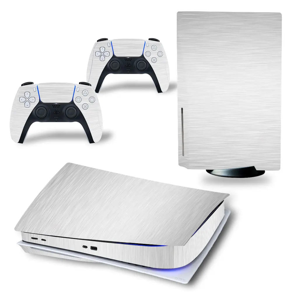 Brushed silver black PS5 Skin sticker Vinyl decals PS5 Disk Digital Version Skin sticker for Console and two Controllers