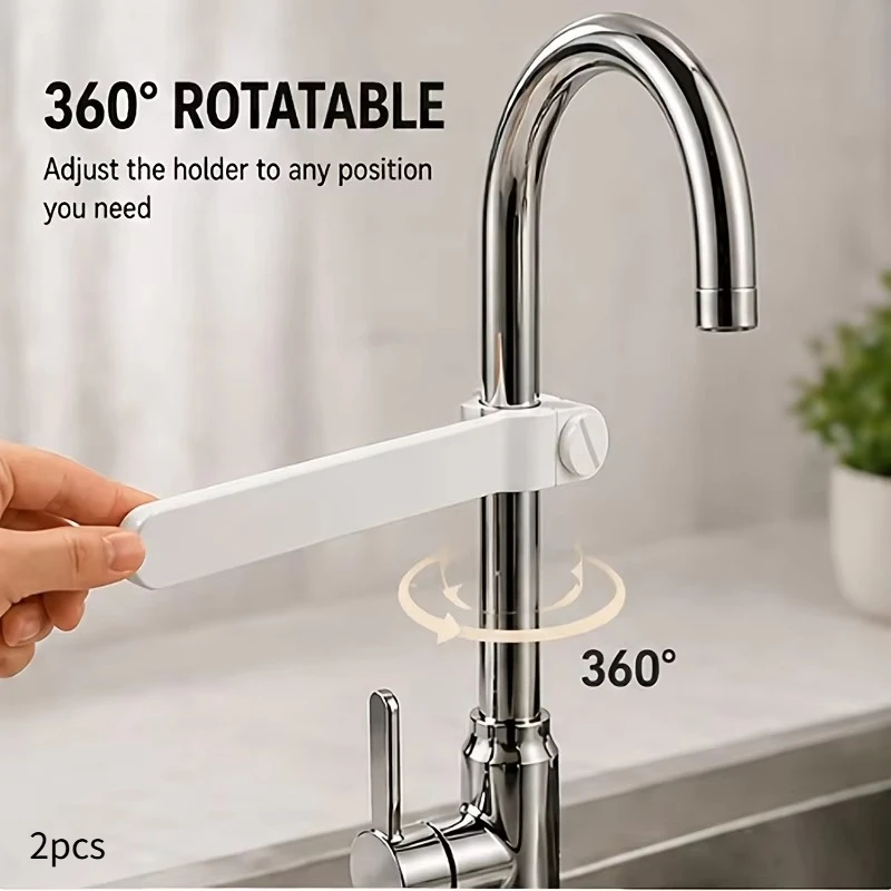 2pcs Adjustable Faucet Towel Holder, No-Drill Universal Faucet Mount Rack, Kitchen Sink Dish Cloth Hanger & Drying Organizer