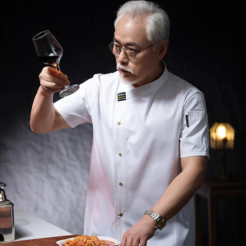 ホテルレストラン厨房作業服半袖シェフジャケットベーカリーペストリーシェフサマーホワイトキッチンコート