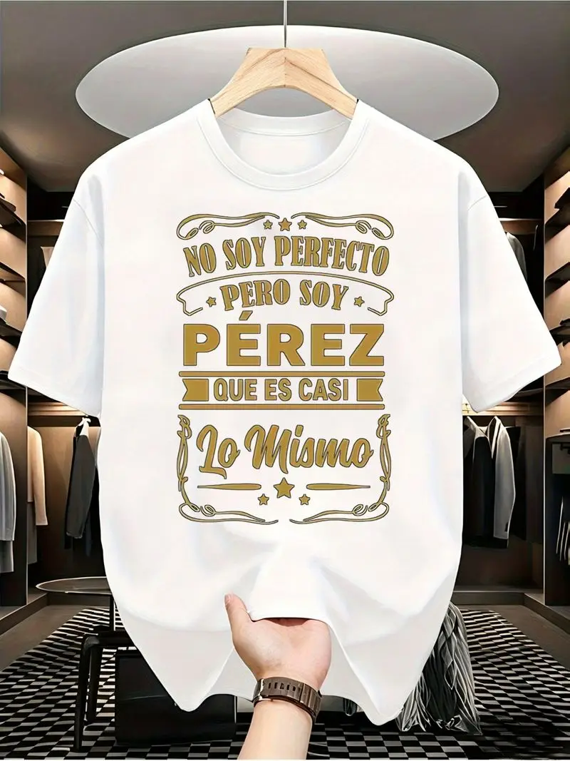 Men's Casual Summer Tshirt with Spanish Quote I'M Not Perfect but I'M Lazy Which Is Almost the Same Black Short Sleeve Round Neck Lightweight Fabric Casual Attire Bold Graphic Tee Lightwei_01