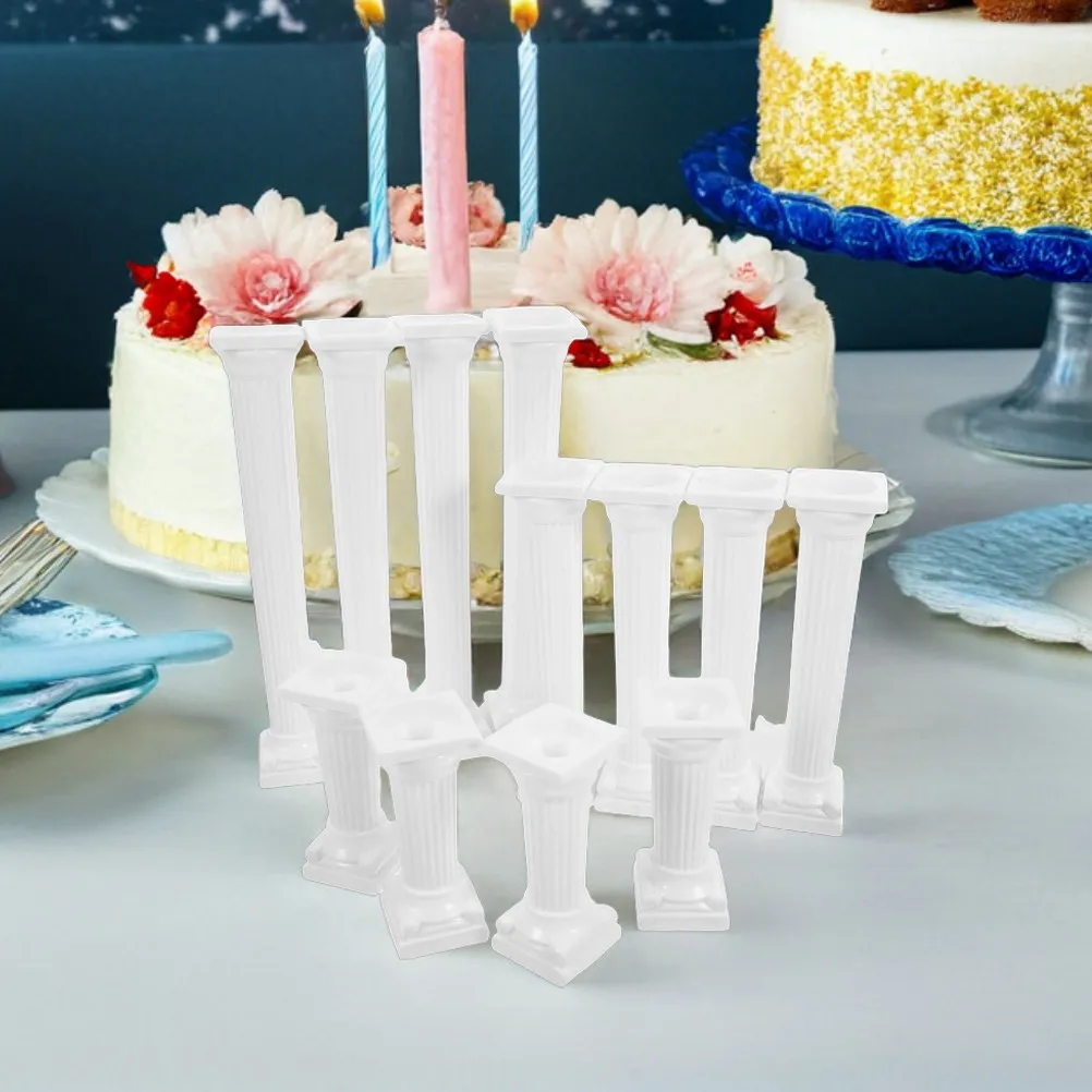 24Pcs Roman Column Cake Stand Pillars Elegant Plastic Tiered Cake Support for Weddings Parties Events White Roman