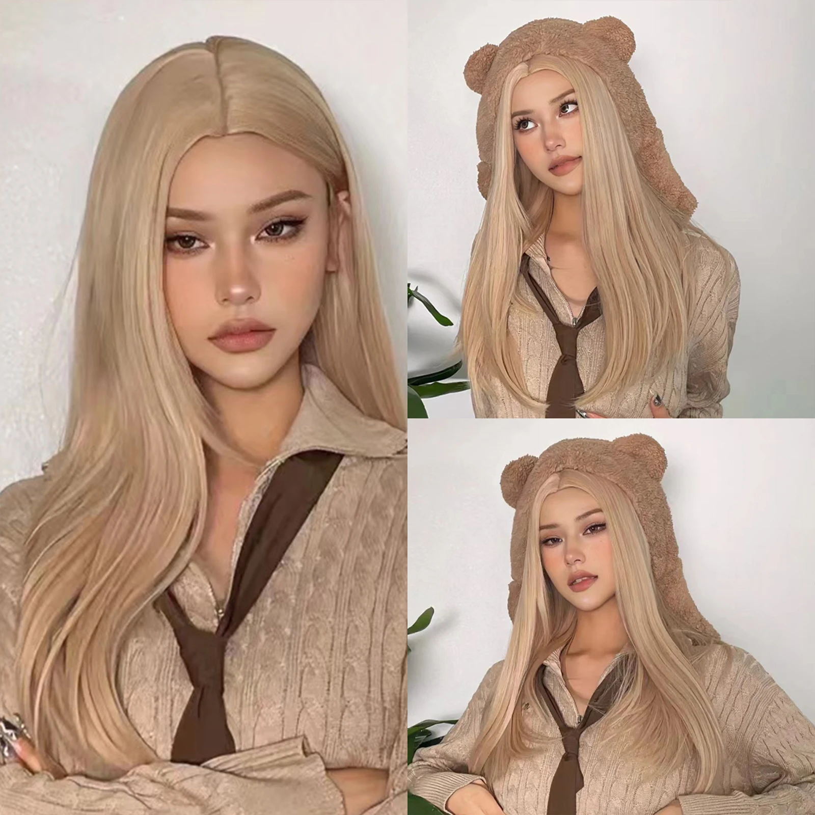 

Light Pure Blonde Synthetic Wigs for Women Long Straight Natural Hair Daily Use Party Cosplay Wig Middle Part Heat Resistant