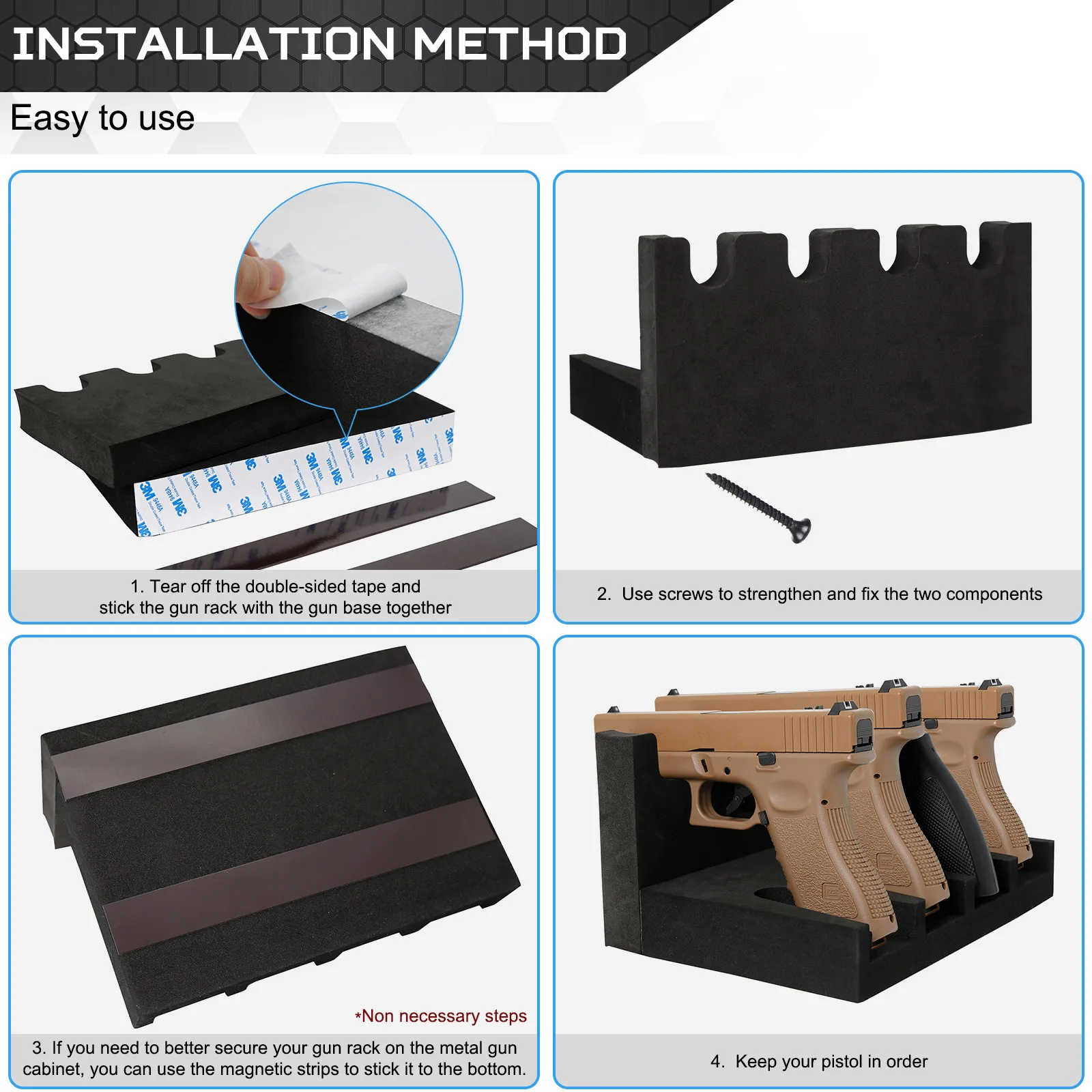 4 Slots Gun Stand Modular Density Foam Handgun Safe Display Stand Magazine Rack Gun Model Universal Pistol Rack Hunting Gun Safe