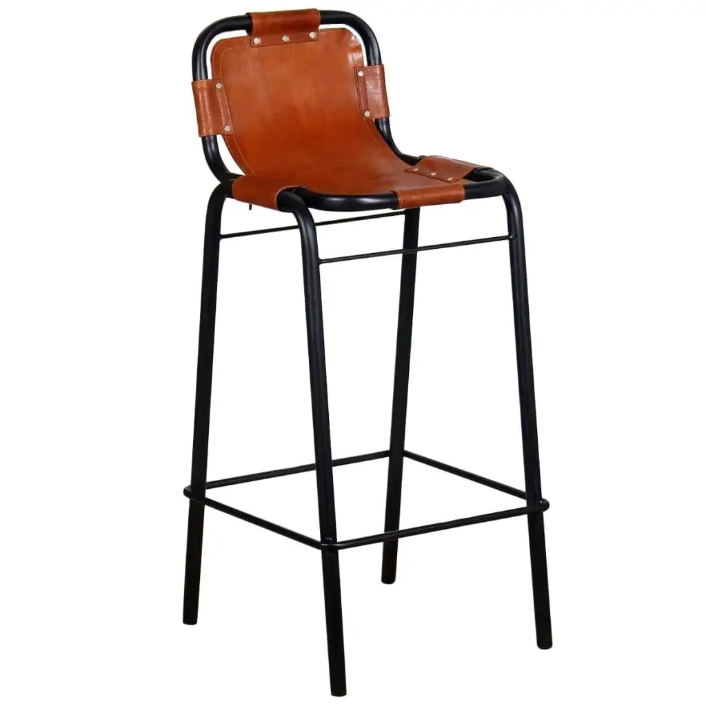 Set of 2 Real Leather Bar Stools - Stylish and Durable Seating for Home & Kitchen