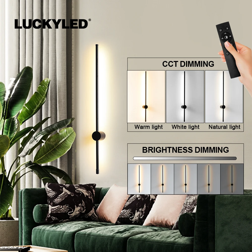 LUCKYLED Modern Remote Control Led Wall Light AC85-290V Long Wall Lamp Sconce Interior Wall Light Bedside Bedroom Light Black