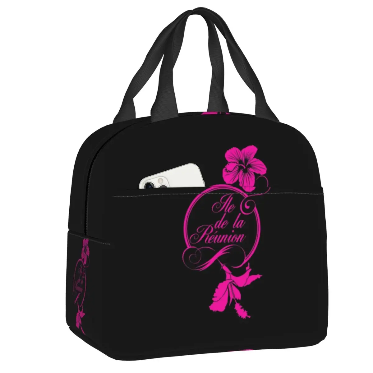 

Изолированная сумка-тоут для обеда Hibiscus Fuchsia 974, Island Reunion для женщин, термохолодильник, ланч-бокс для еды, детский школьный коврик
