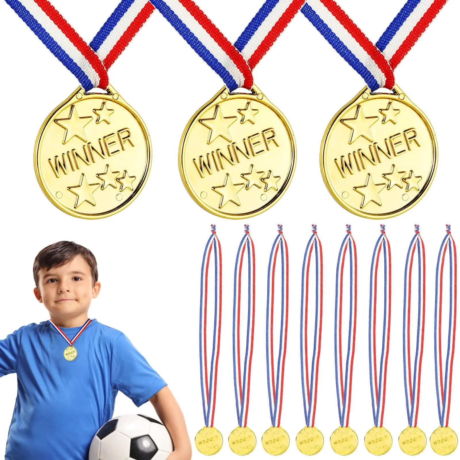 50 Stuks Plastic Gouden Winnaars Medailles Voetbal Speelgoed Kinderen Medaille Prijs Awards Speelgoed Voor Kinderen Verjaardagsfeestje Gunsten Pinata Vulstoffen