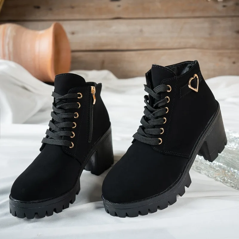 النساء أحذية الكاحل موضة أحذية منصة عالية الكعب الخريف الشتاء مريحة في الهواء الطلق عدم الانزلاق تنفس فستان المرأة الأحذية