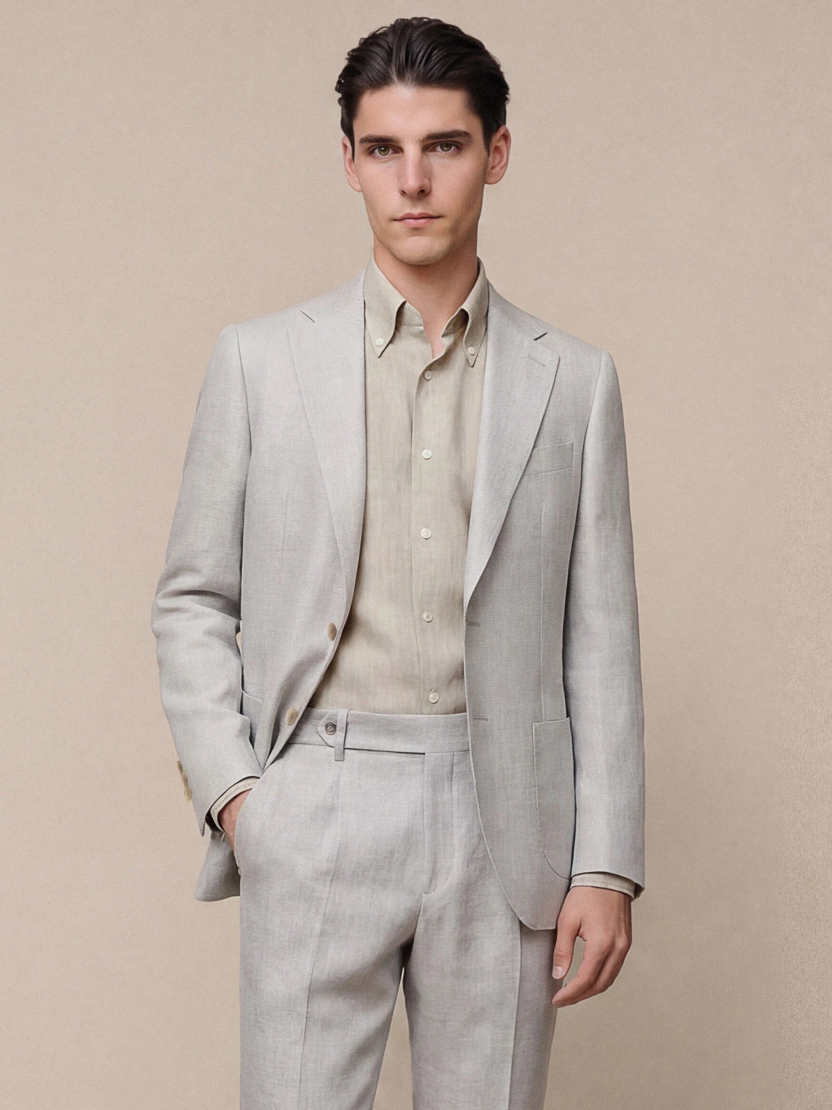 

Men's Premium Casual Suit Blazer 50% Linen 50% Wool Blend Lightweight Sport Coat Half Canvas Construction for Spring Summer