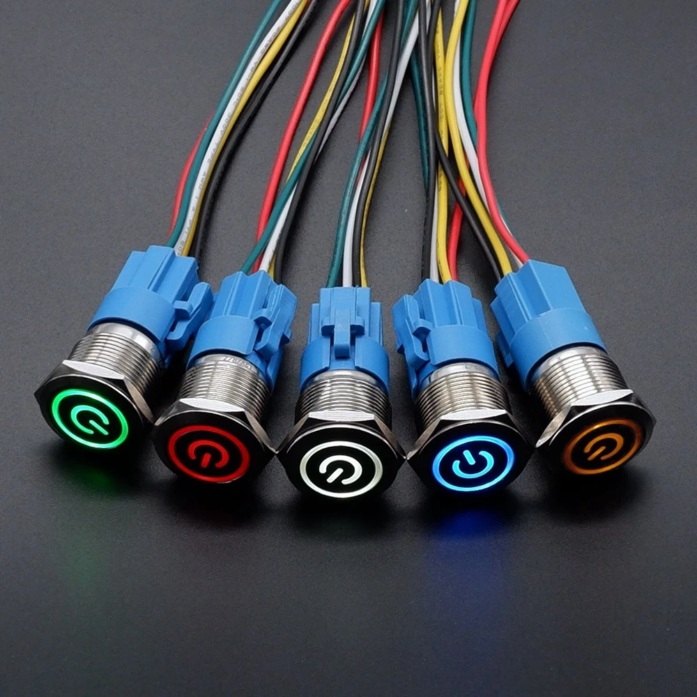 

5pcs 19mm With Wire Metal Push Button Switch PC Power On Off Car Engine Supply Switches Fixation LED Fixed 3v 5v 6v 12v 24v 220v