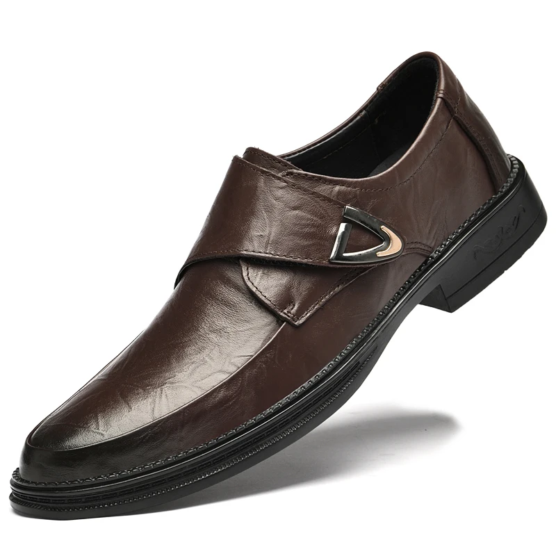 

Casual Mens Leather Shoes Brown Comfortable Hand Suture Slip-On Wedding Party Dress Designer Loafers Business Formal Shoes