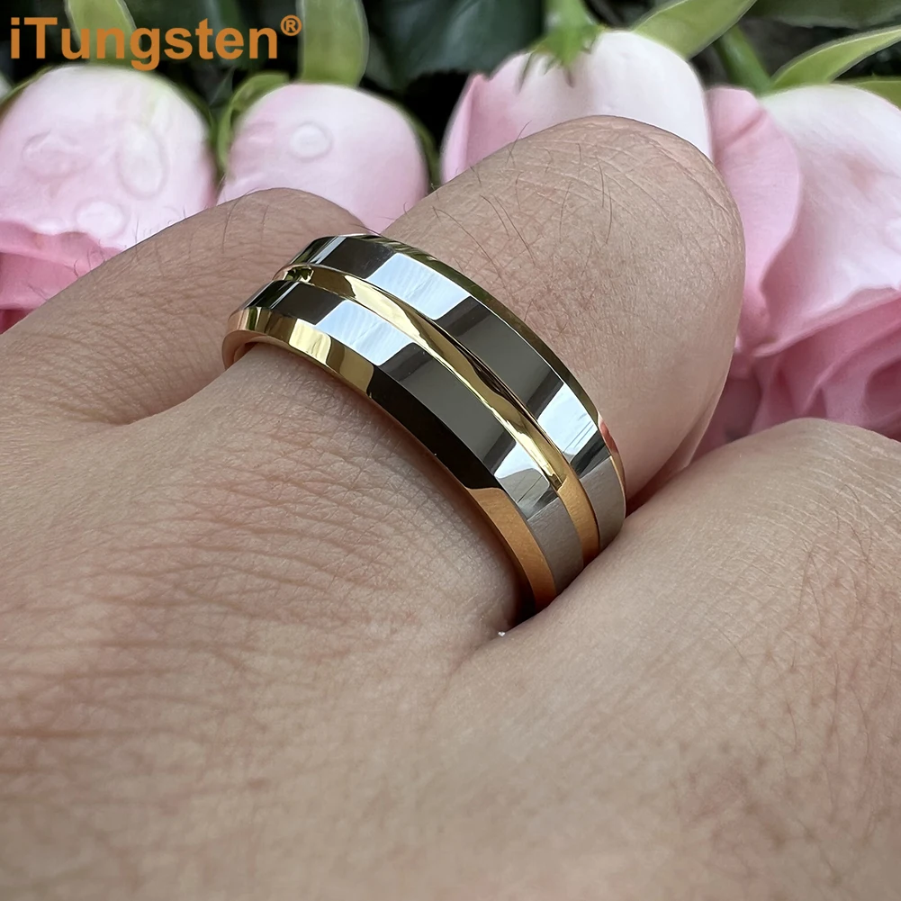iTungsten 6mm 8mm Two Colors Engagement Ring Tungsten Wedding Band Men Women Fashion Jewelry High Polished Excellent Workmanship