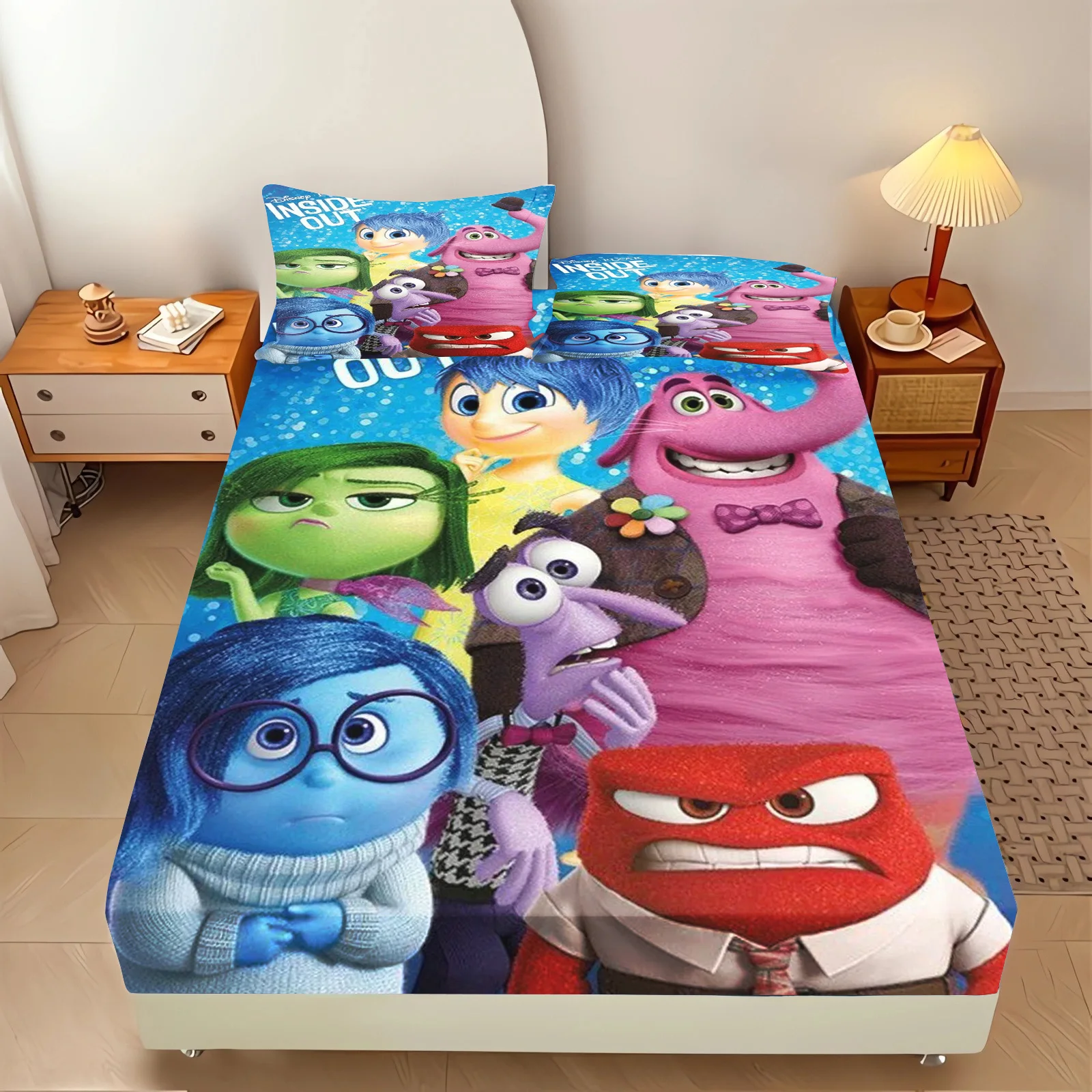 Inside Out  100% Polyester With Pillowcas Bedding Set  Fitted Sheet Bed Cover Full 3D Printed Children'S