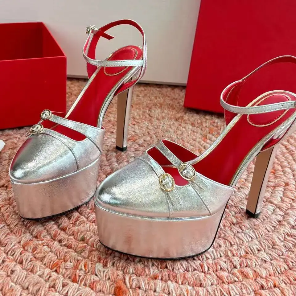 

European and American Niche High-heeled Thick Soled Single Buckle Banquet Shoes, Women's Sexy Nightclub Runway Shoes