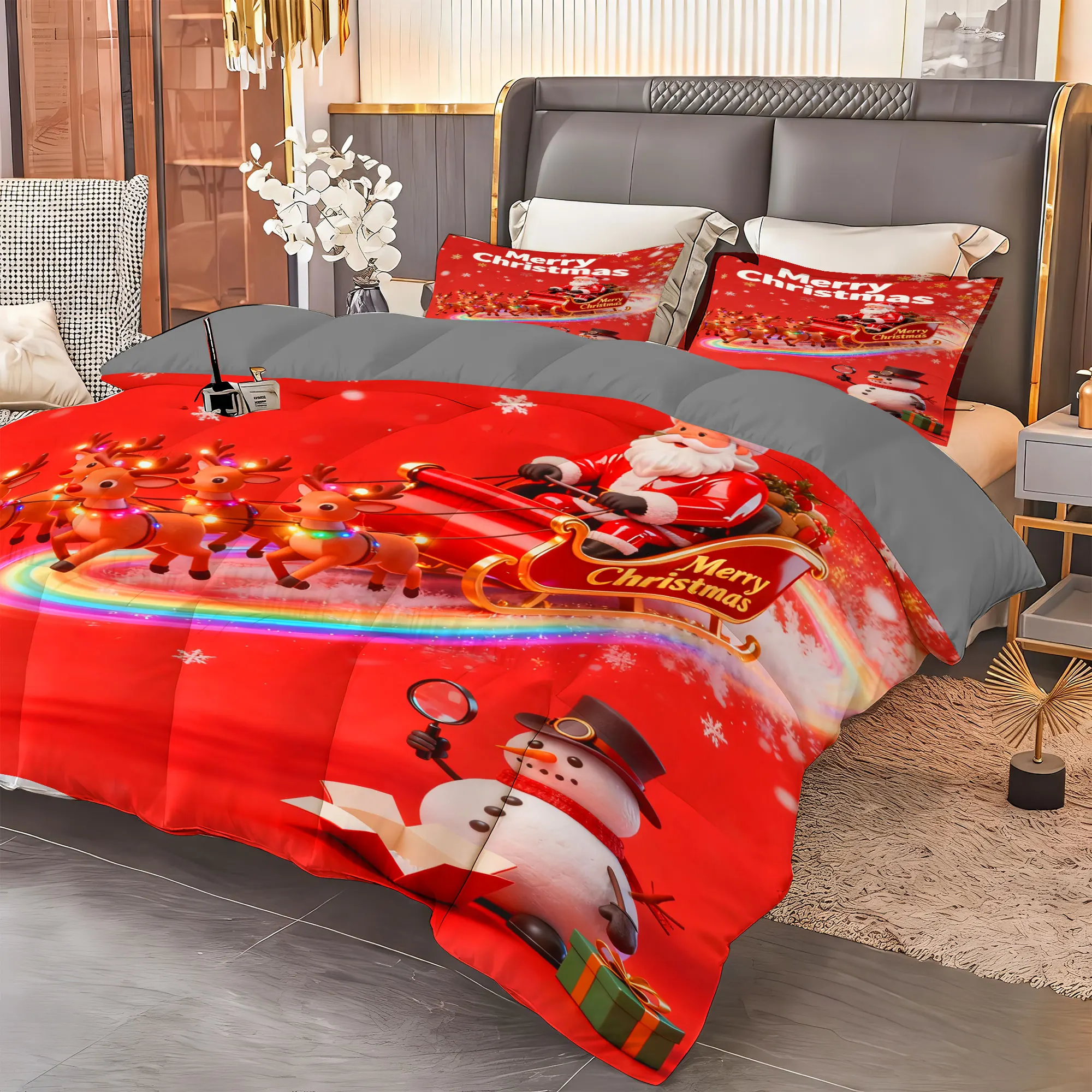 

Рождественский комплект постельного белья из 3 предметов-1 одеяло Санта-Клауса + 2 наволочки из мягкой дышащей микрофибры для домашнего декора