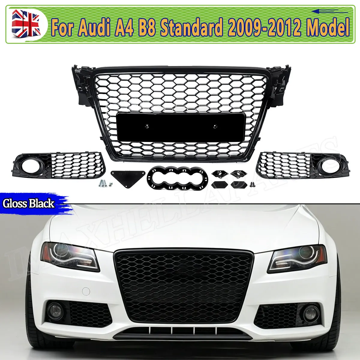 Main Grille For Audi A4 B8 8K2 Standard Diesel Saloon 2009~2012 Set Honeycomb Front Bumper Racing Grille & Fog Light Cover Grid