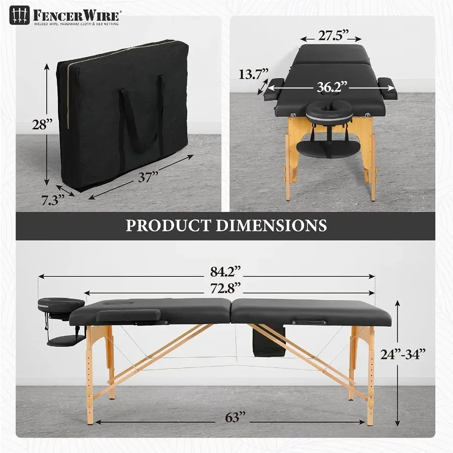 84 Inch Premium Memory Foam Massage Table, Foldable Massage Bed, Height Adjustable Spa Bed, Facial Cradle Salon Bed Wooden Legs