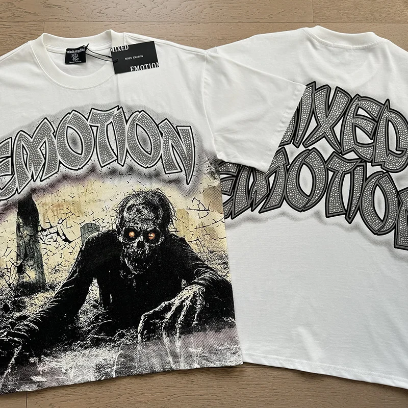 

American Sle Mixed Emotion ort Sve T-irt Loose Fit ex Summer Top with Rhinestone Logo Print Casual High Street