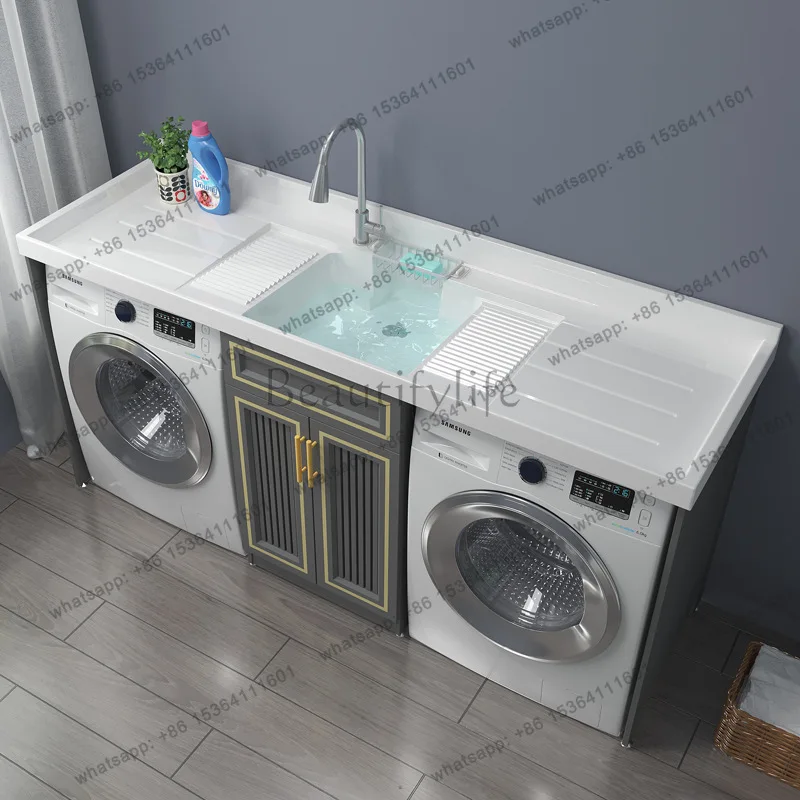 Double washing machine cabinet combined balcony flat dryer cabinet drum integrated laundry pool