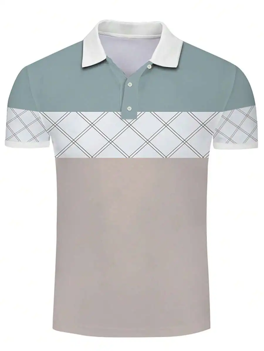 

Mens Short Sleeve Shirt With Geometric Pattern Casual Breathable Summer Top