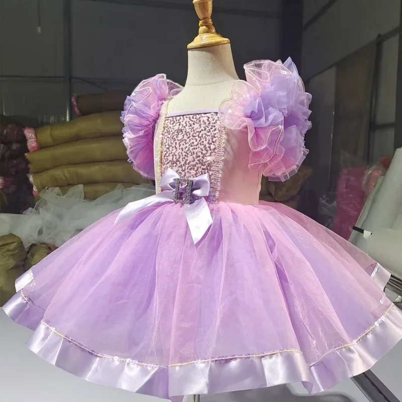 Kids Ballroom Clothing Sequined Tulle Party Prom Dresses For Girl Gown Children Evening Dresses Pink Girls Modern Dance Dress