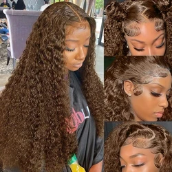 Chocolate Brown Water Wave 13x6 Lace Front Wig 30 Inch Curly Wave 13x4 Lace Frontal #4 Colored 100% Human Hair Wigs For Women