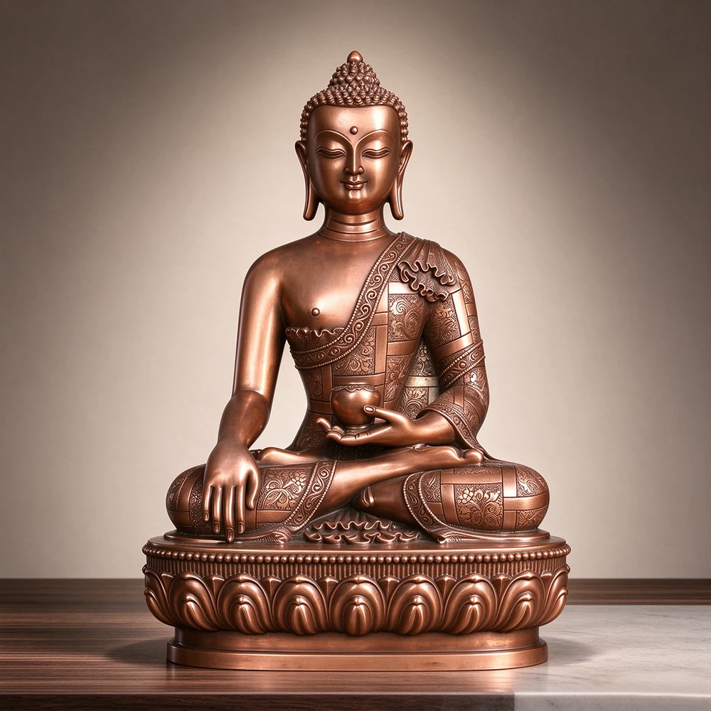 Small Purple Copper Three Buddhas Statue, Sakyamuni, Amitabha, Medicine Buddha Bronze Figurine, Home Altar Worship Decoration