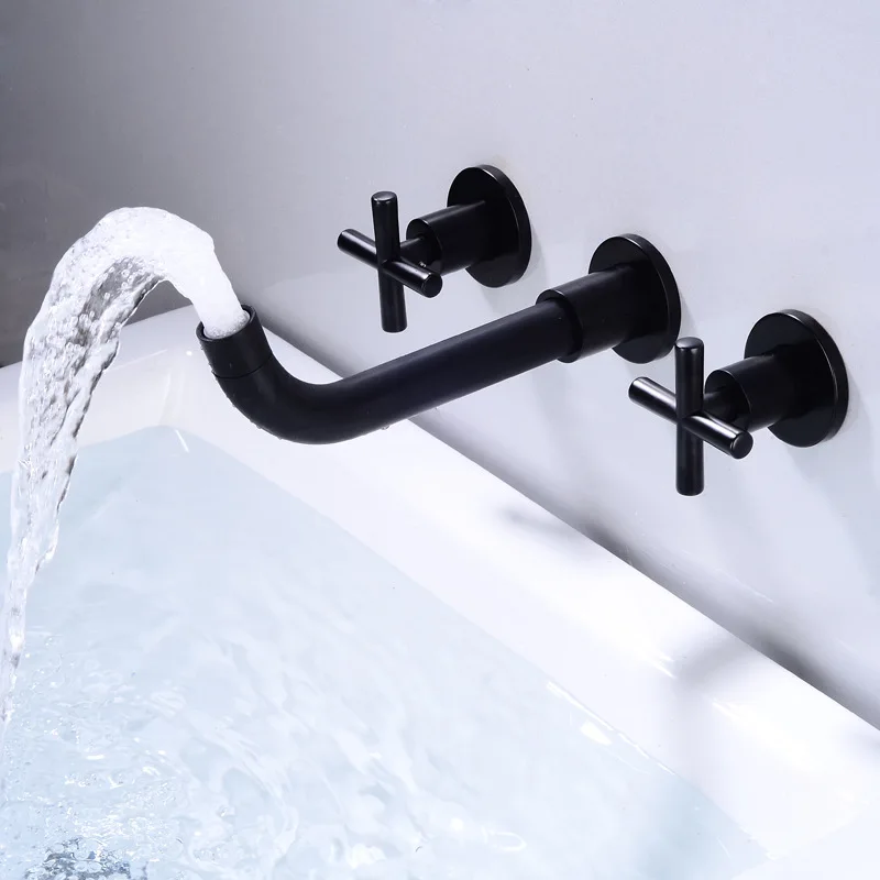 

1PC Brass Concealed Bathtub Faucet Split/Conjoined Double Handle Three Holes Hot and Cold Water Basin Faucet Wall Mount