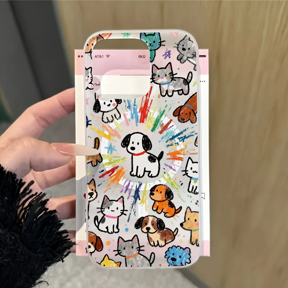 Coque de téléphone magnétique pour Apple iPhone 17 16 15 14 13 12 Pro Max – Style artistique arc-en-ciel graffiti ludique et mignon