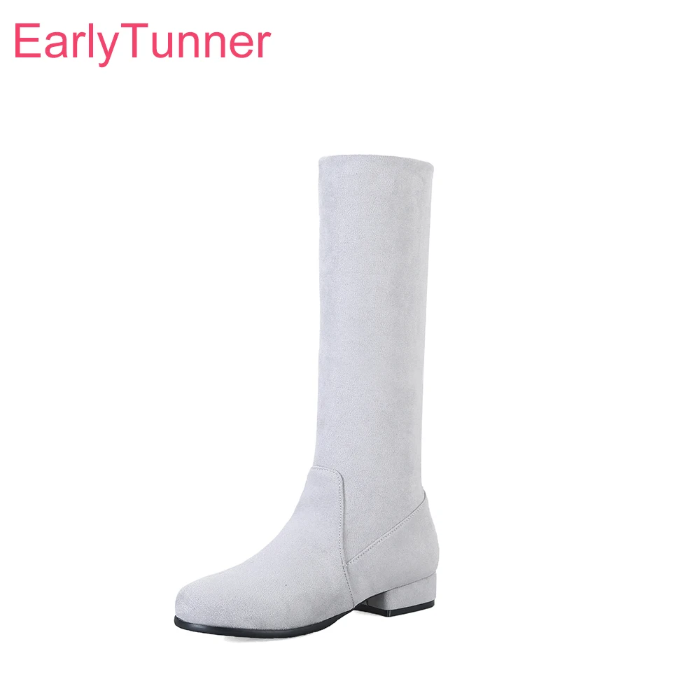 

New Winter Fashion Black Yellow Women Riding Boots Chunky Low Heels Lady Mid Calf Shoes Plus Small Big Size 13 33 44 48 52