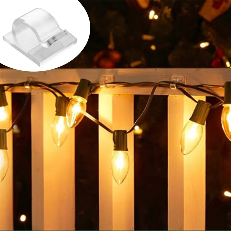 Hooks for Outdoor String Lights Clips 50 Pack Clips Clear Light Hook with 50 Waterproof Adhesive Backing for Lamp