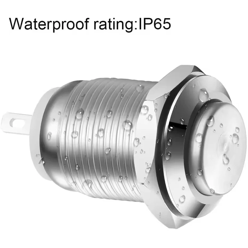 1NO High Head 8/10/12/16mm Waterproof Metal Push Button Switch LED Light Self-locking/reset 3/6/12/24/220V (Brass) White Shell