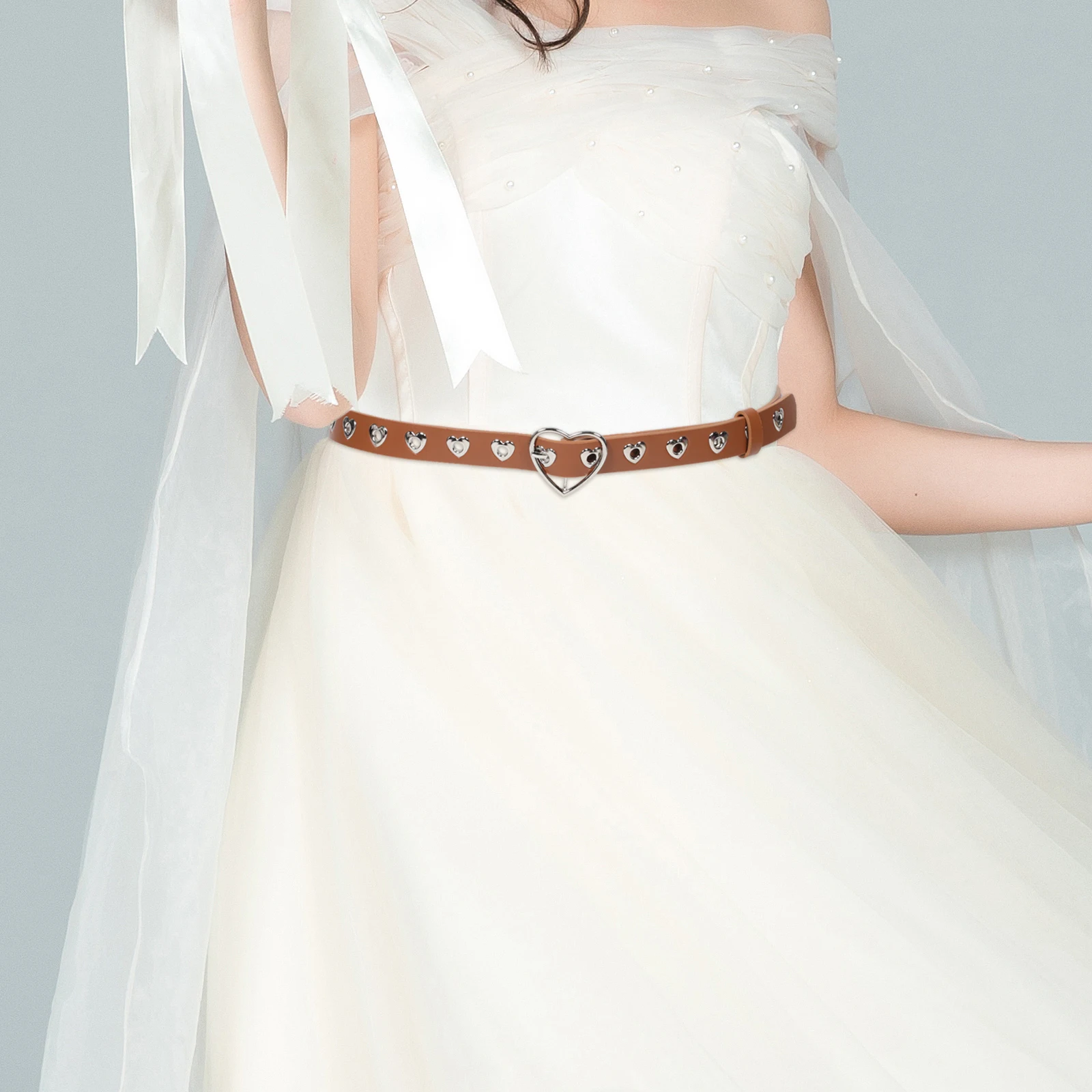 

2 Pcs Love Button Denim Skirt Belt Women Female Clothes Lady Decorative Skirts Stylish Waist Imitation Jeans Miss