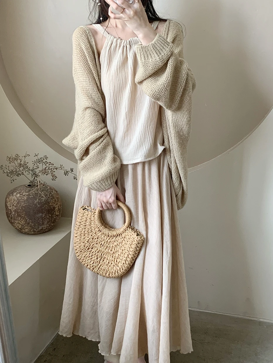 

Sev7en Early Spring Lazy Zen Sle Cotton Linen Set Women's Vest Top Pure Color Commute Sle Faionable Comfortable Wear