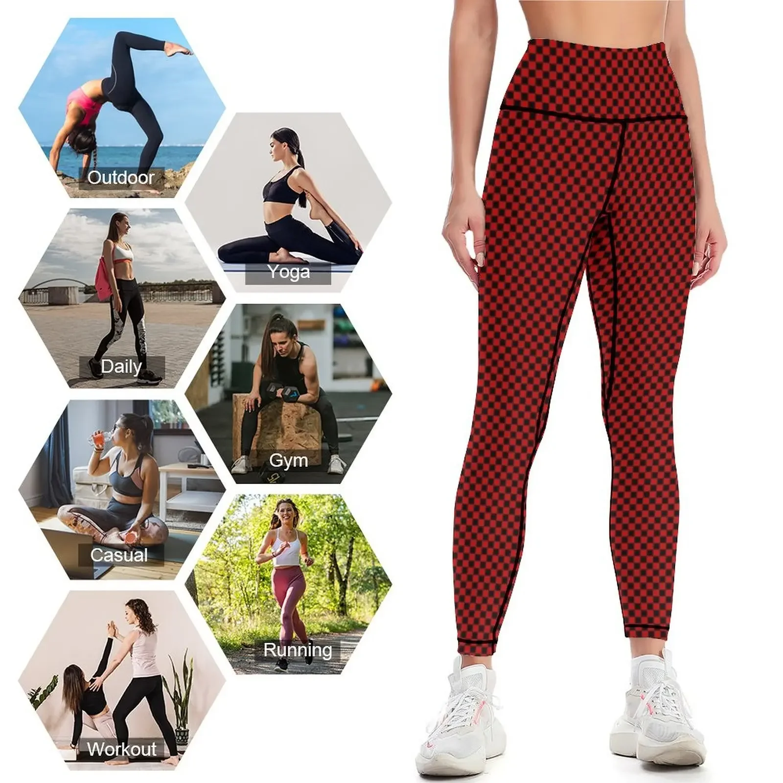 black red small checkered Leggings Women's tights Sportswear woman gym leggins push up woman sportswear for gym Womens Leggings