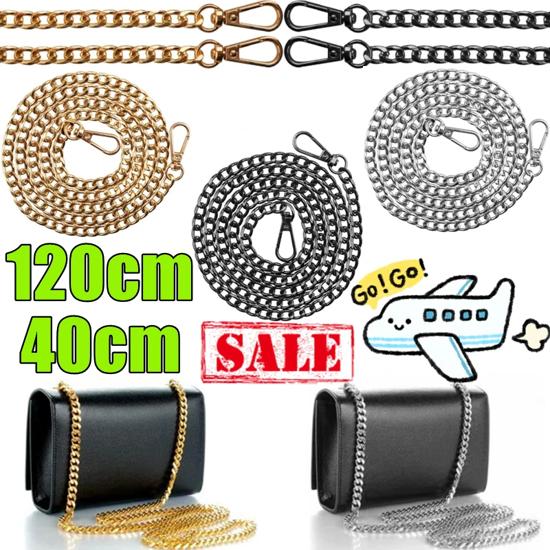 New 120/40cm Metal Bag Chain Replacement Parts Accessories for Hand-Woven Shoulder Handbag DIY Handmade Detachable Straps 4Color