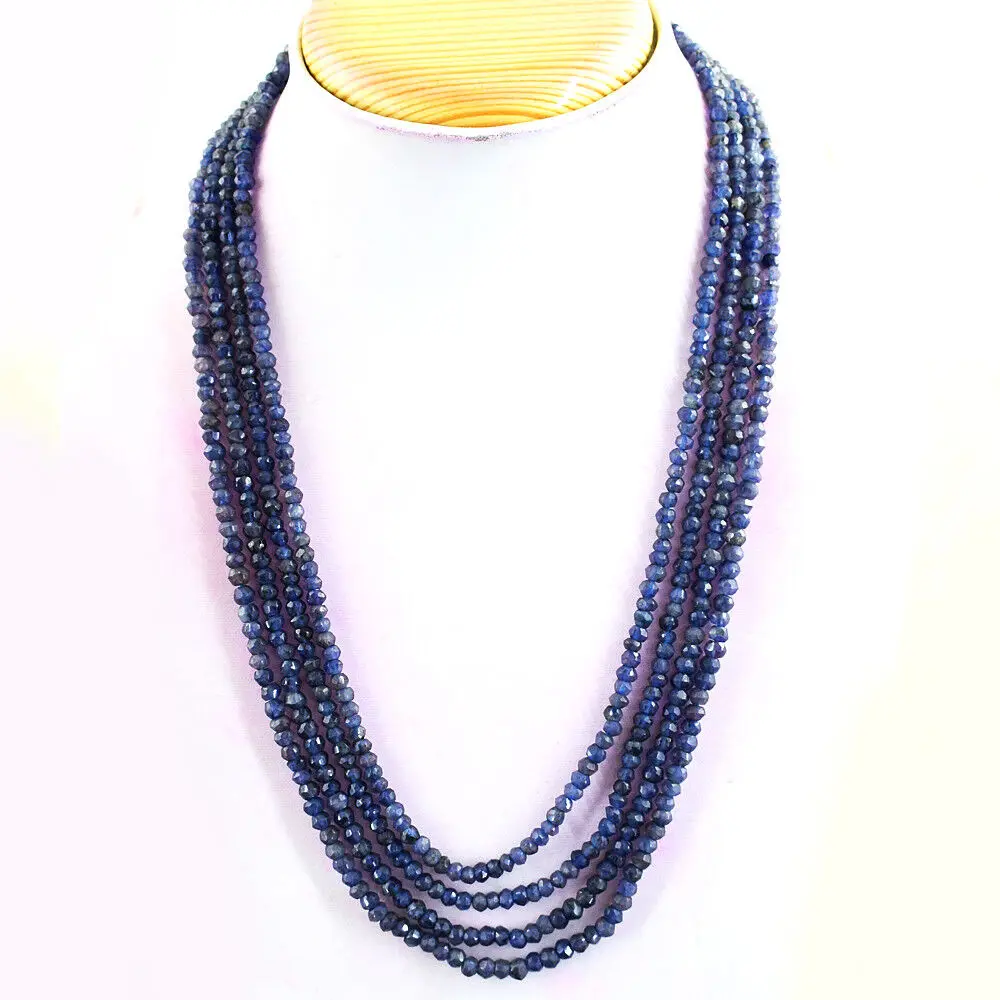 

Natural Iolite 4 Strand 2*4mm lapis lazuli Round Shape Faceted Beads Necklace 17-20inch