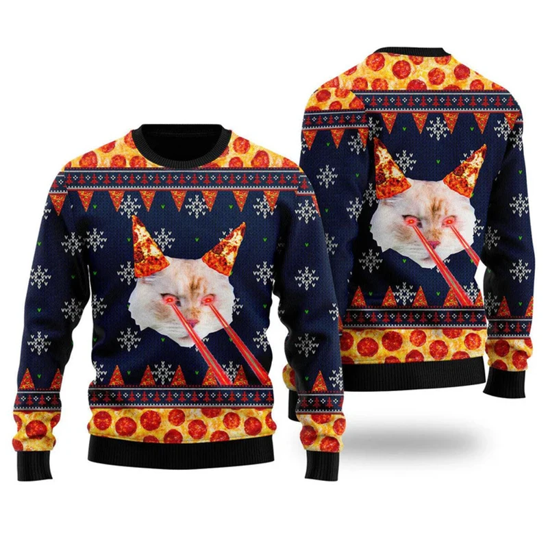 

New Design Ugly Christmas Sweater For Men Beer Cat Pattern Pullovers Women 2026 New Year Loose Round Neck Sweatshirts Tops
