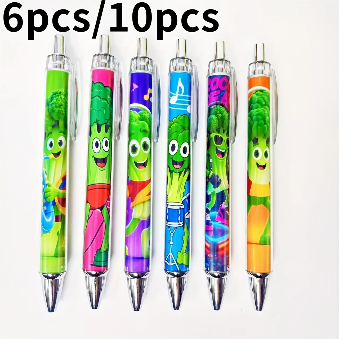 

6Pcs/10Pcs Creative Broccoli-Themed Retractable Ballpoint Pens Vegetable and Fruit Series Ballpoint Pens Student Writing Gift Pens