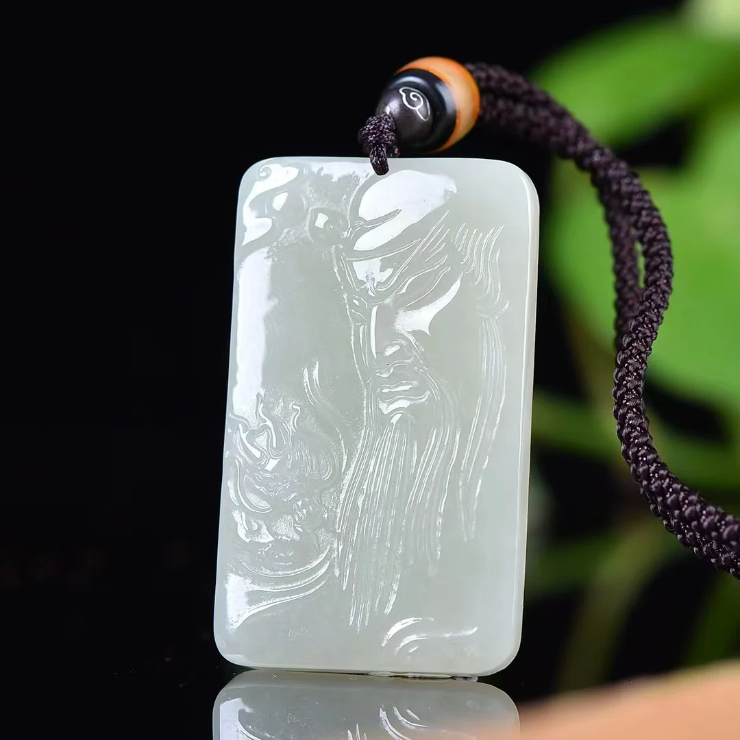 

Natural Hetian White Jade Lucky Guan Gong Pendant Jewelry 4035#