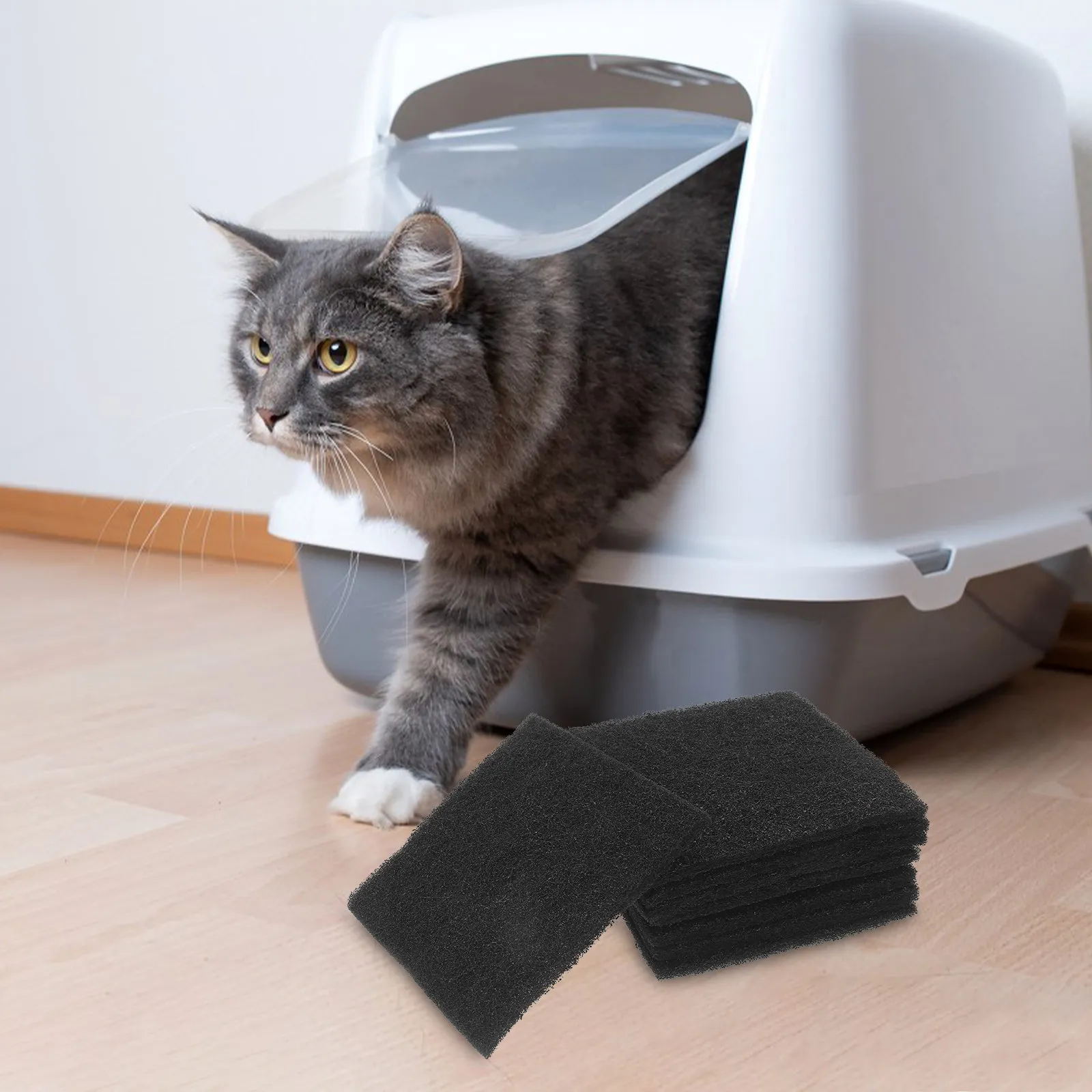 8Pcs Dual Effect Activated Charcoal Filter for Compost Bin Cat Litter Box Odor Absorption Breathable Litter Box Filter