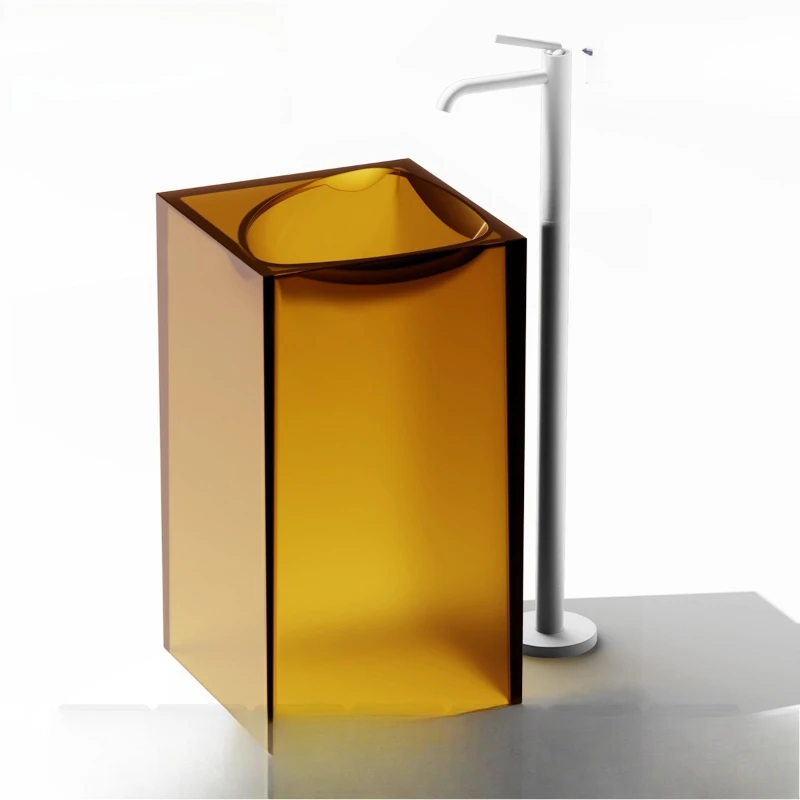 

Transparent resin wash basin Square household floor-to-ceiling wash basin B & B color transparent column basin