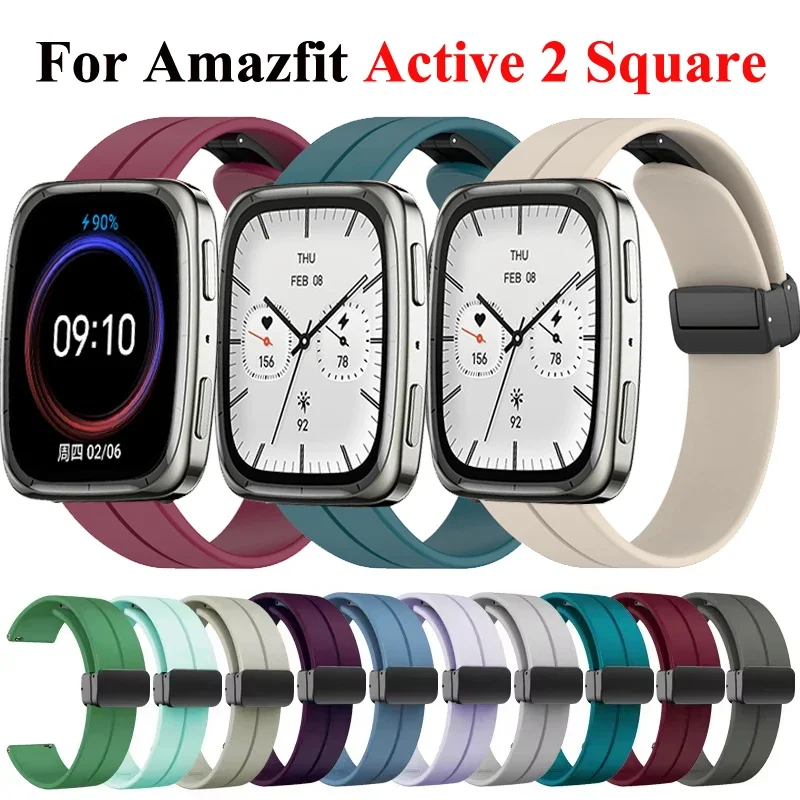 Silicone Magnetic Band For Amazfit Active 2 Square Smartwatch 20 22mm Strap For Amazfit Active 2/Balance 2/GTR GTS 2 3 4 Bip 6 5