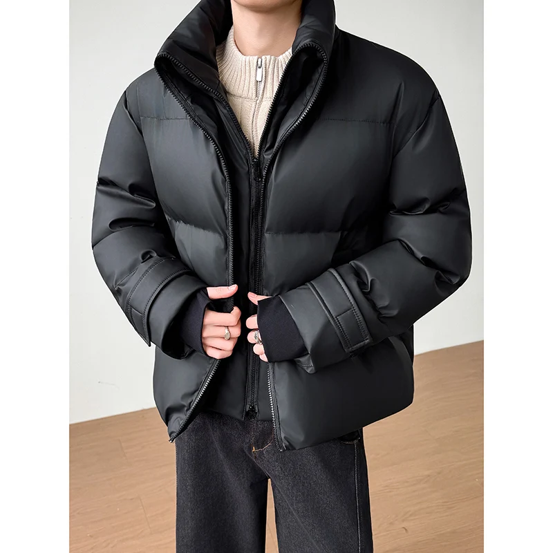 

Men's 2025 Winter Bestseller, Stand Collar Leather Quilted Jacket, Red Lining Double Zipper, Black Beige Coffee Khaki​