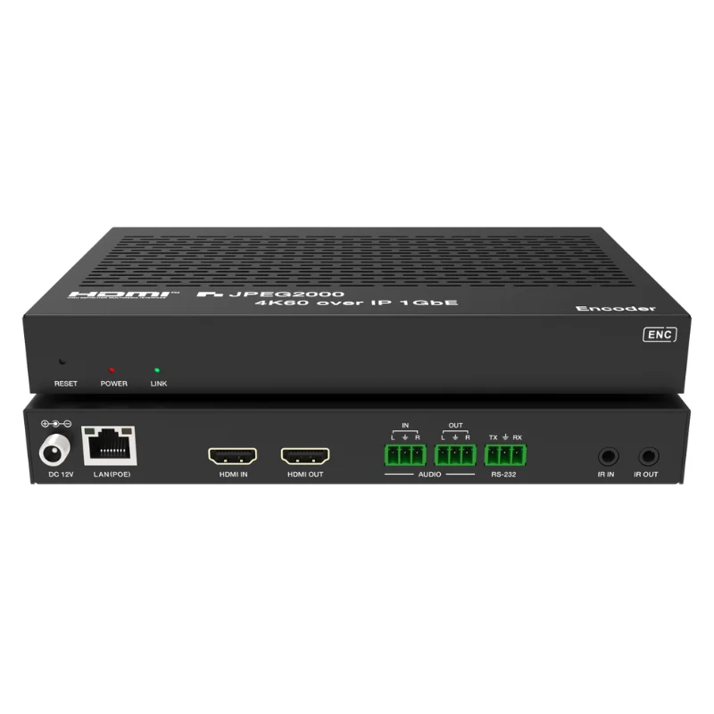 4K60 через IP, энкодер 1GbE, декодер, удлиненный до 328 футов, поддержка RS232, ИК-аудио, встраивание, извлечение видеостены 9x9 JPEG2000