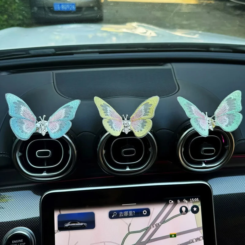 1/3Pcs 3D Moving Butterfly Embroidery Car Interior Decoration Dynamic Swinging Design Center Console Vent Decor Automotive Accessory