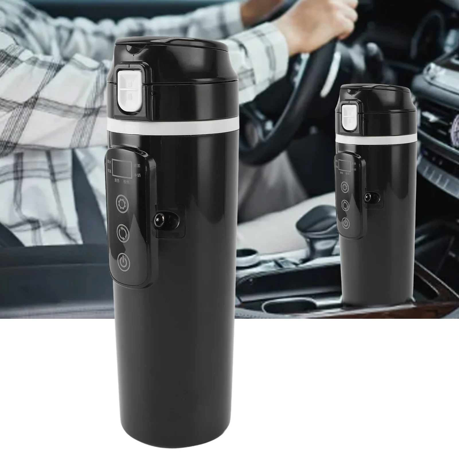 Car Electric Travel Kettle Easy To Operate PP Stainless Steel Compact Portable Car Heating Cup Leakproof 500ml for Outdoor
