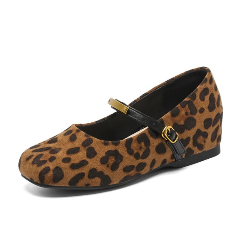 

Alice Soft Leather round Toe Mary Janes 5cm Heel Leopard Print Shoes Women's Fashion Spring Season Comfortable