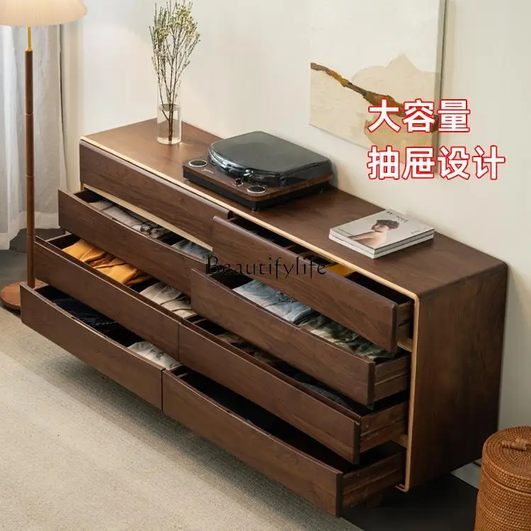 

jj Nordic minimalist storage eight-bucket cabinet side cabinet North American black walnut light luxury solid wood living room w